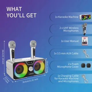 Karaoke Machine 20W Bluetooth Speaker met Draadloze Microfoons — miniatuur 6