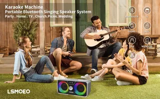 Karaoke Machine 20W Bluetooth Speaker met Draadloze Microfoons — miniatuur 8