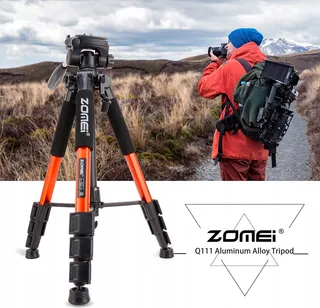 ZOMEI Q111 Lichtgewicht Aluminium Statief Camera Telefoon 47-140cm Oranje — miniatuur 6