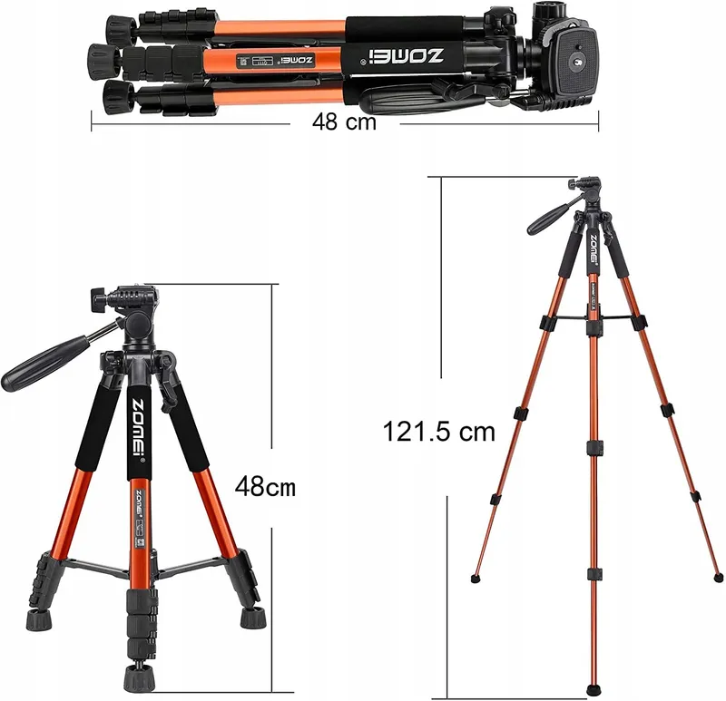 ZOMEI Q111 Lichtgewicht Aluminium Statief Camera Telefoon 47-140cm Oranje — foto 3