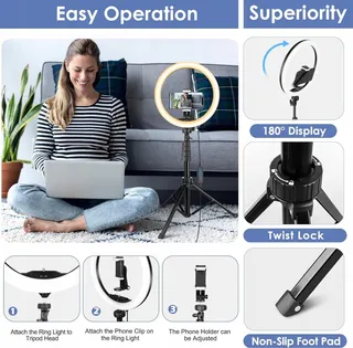 UBEESIZE Ringlicht 12" Met Statief 62" Touch Control Bluetooth — miniatuur 5