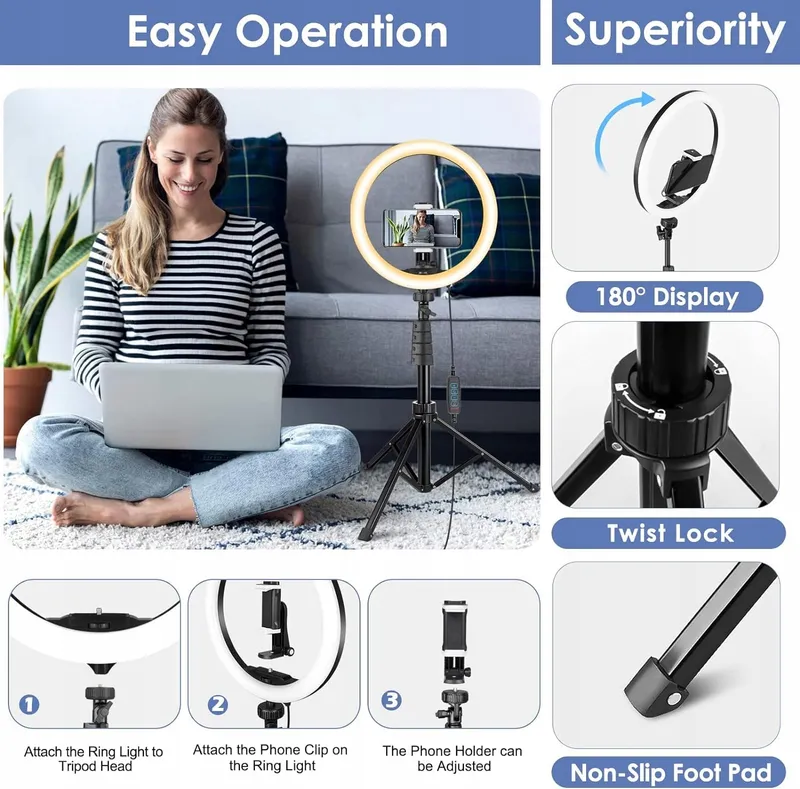 UBEESIZE Ringlicht 12" Met Statief 62" Touch Control Bluetooth — foto 5