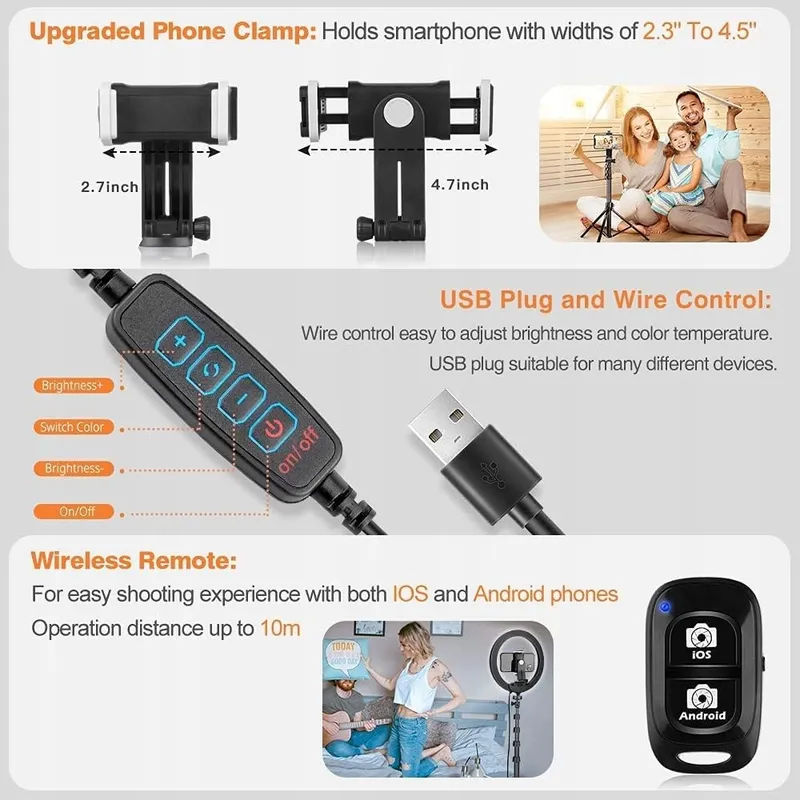UBEESIZE Ringlicht 12" Met Statief 62" Touch Control Bluetooth — foto 6
