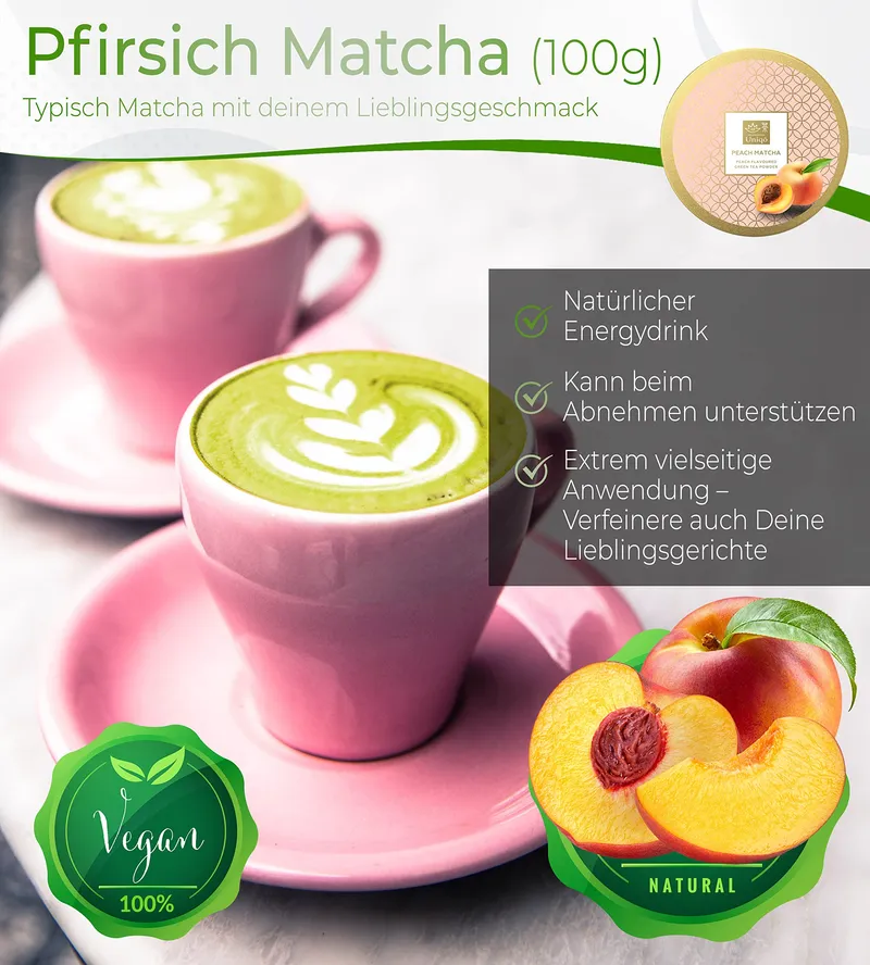 TEA UNIQO Matcha Groene Thee Perzik Smaak Voor Drankjes En Desserts — foto 2