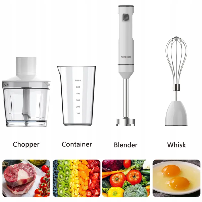 POYOCOM Draadloze Staafmixer Accu Smoothie Soep Wit — foto 3