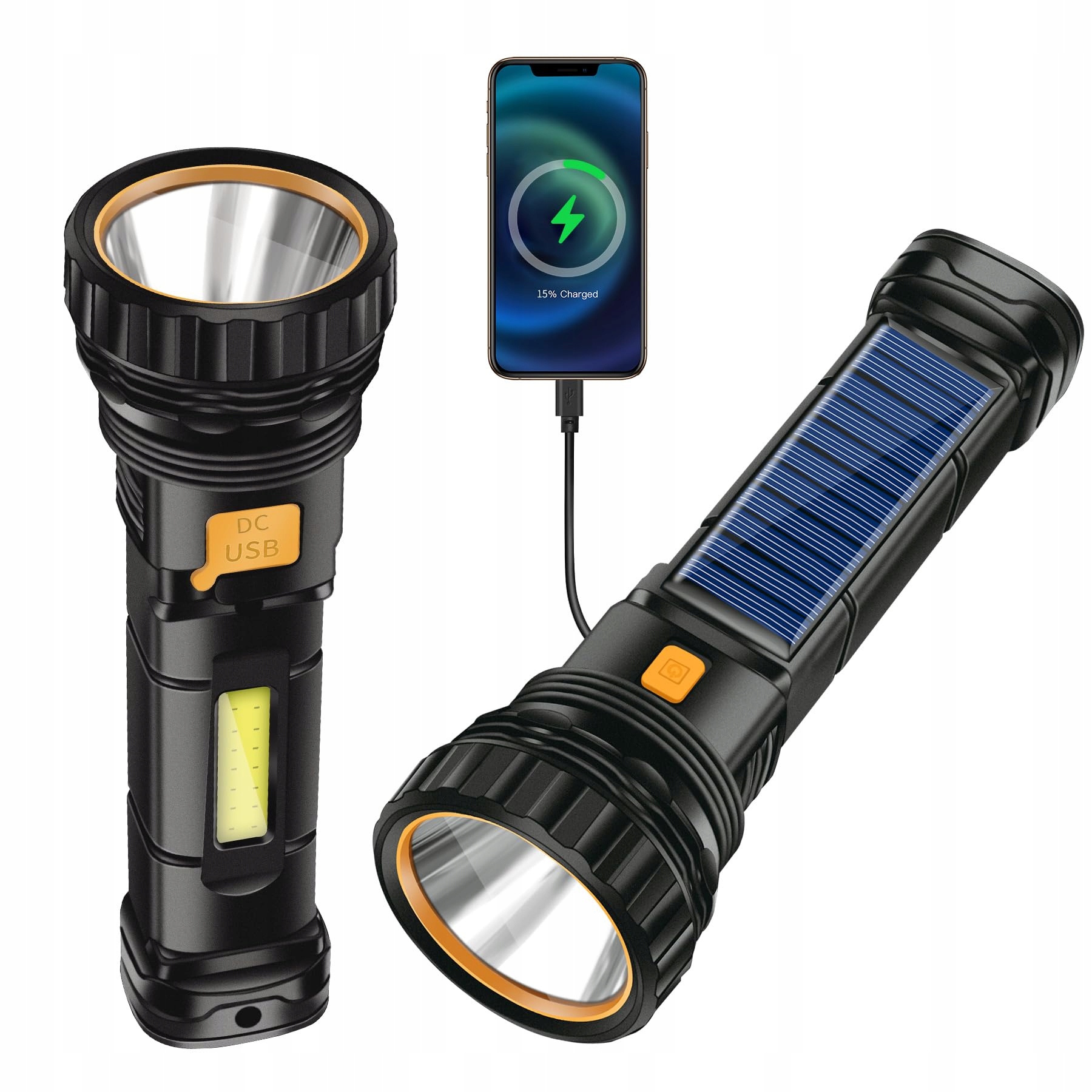 Solar LED Zaklamp USB Oplaadbaar Powerbank 3 Standen