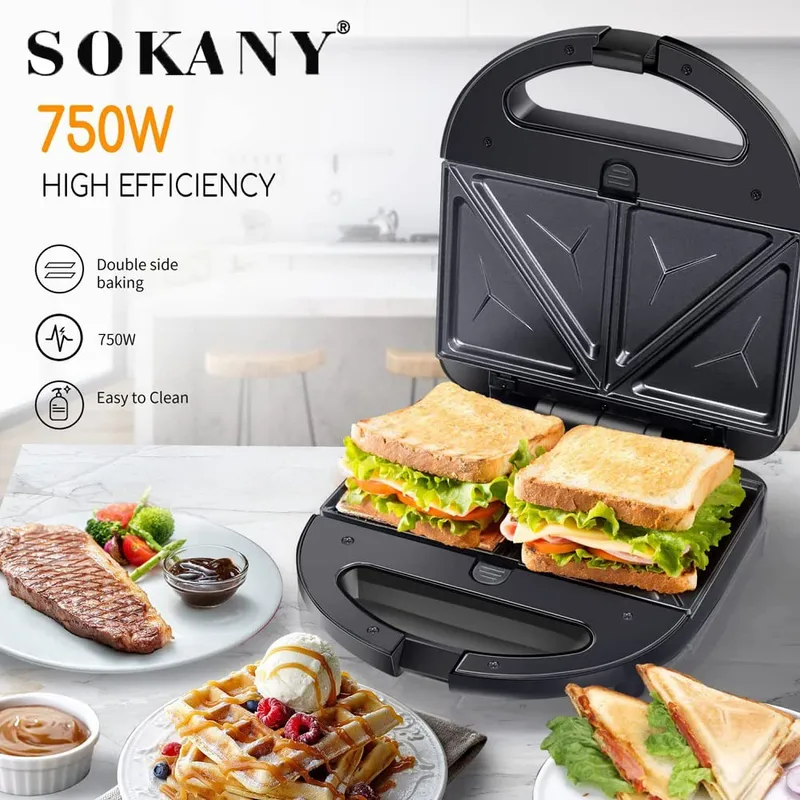 SOKANY 6-in-1 750W Sandwichmaker Wafelijzer Grill Donutmaker — foto 2