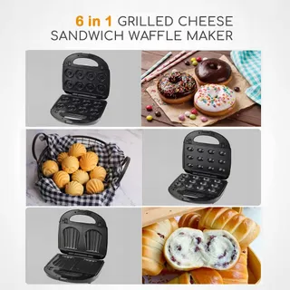SOKANY 6-in-1 750W Sandwichmaker Wafelijzer Grill Donutmaker — miniatuur 4