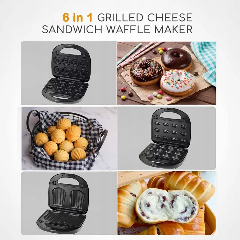 SOKANY 6-in-1 750W Sandwichmaker Wafelijzer Grill Donutmaker — foto 4