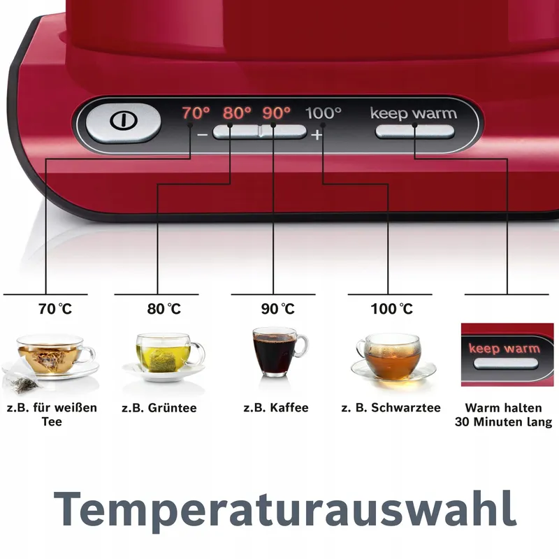 BOSCH Styline TWK8614P Waterkoker 1,5L 2400W Temperatuurkeuze Rood — foto 8