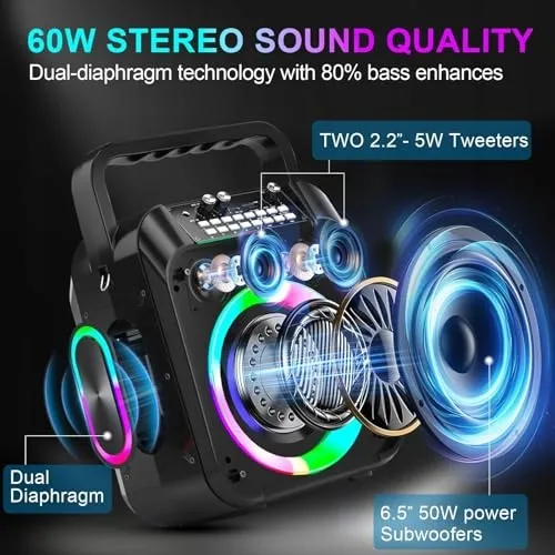Karaokemachine Bluetooth Speaker 30W Microfoons RGB Party — foto 2