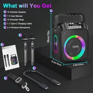 Karaokemachine Bluetooth Speaker 30W Microfoons RGB Party — miniatuur 8