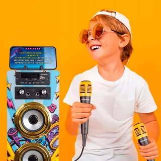 TRENDIX Karaoke Kinderen Gouden Ster Met 2 Microfoons Bluetooth USB SD — miniatuur 4