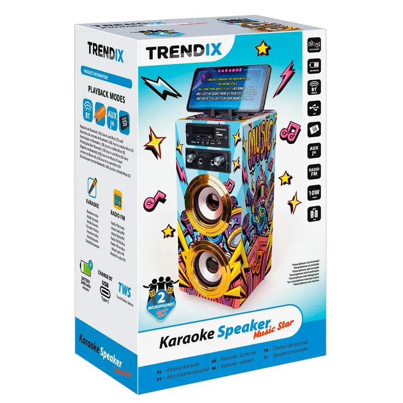 TRENDIX Karaoke Kinderen Gouden Ster Met 2 Microfoons Bluetooth USB SD — foto 7