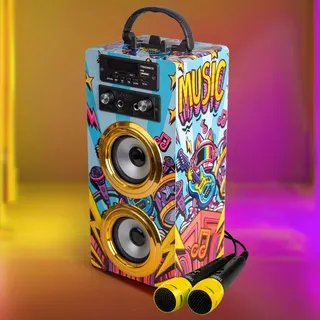 TRENDIX Karaoke Kinderen Gouden Ster Met 2 Microfoons Bluetooth USB SD — miniatuur 6