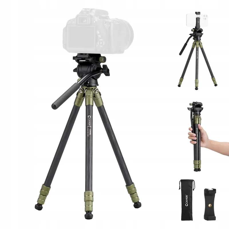 CAYER Carbon Statief met Fluid Kop voor Camera's Telefoons — foto 1