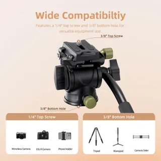 CAYER Carbon Statief met Fluid Kop voor Camera's Telefoons — miniatuur 4