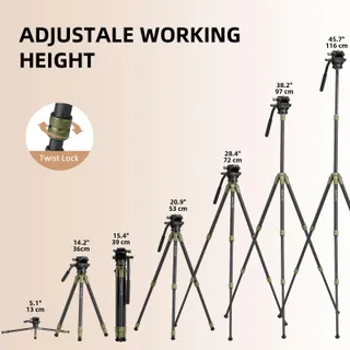 CAYER Carbon Statief met Fluid Kop voor Camera's Telefoons — miniatuur 5