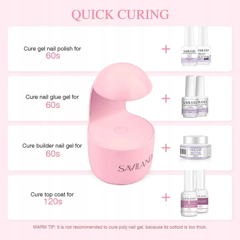 SAVILAND Mini UV Nagellamp Draagbaar Snel Drogend Roze — foto 3