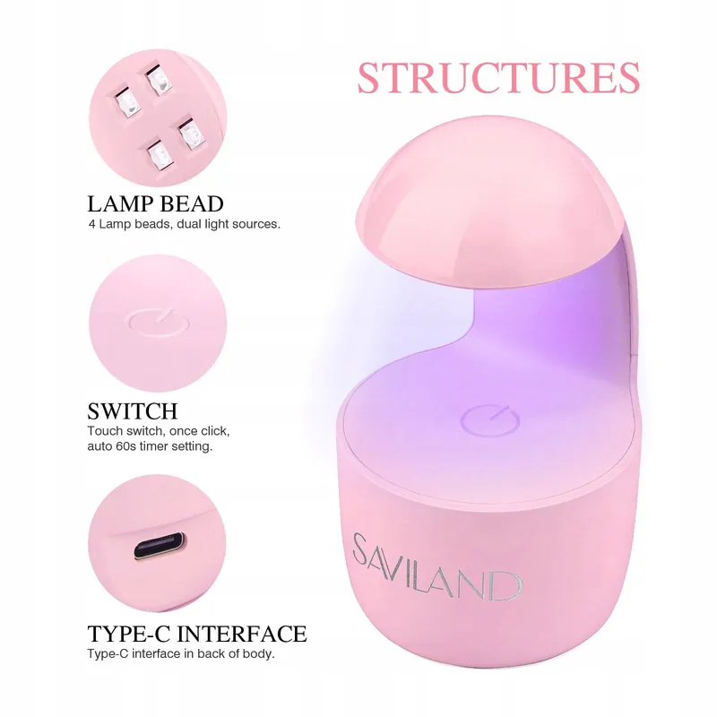 SAVILAND Mini UV Nagellamp Draagbaar Snel Drogend Roze — foto 2
