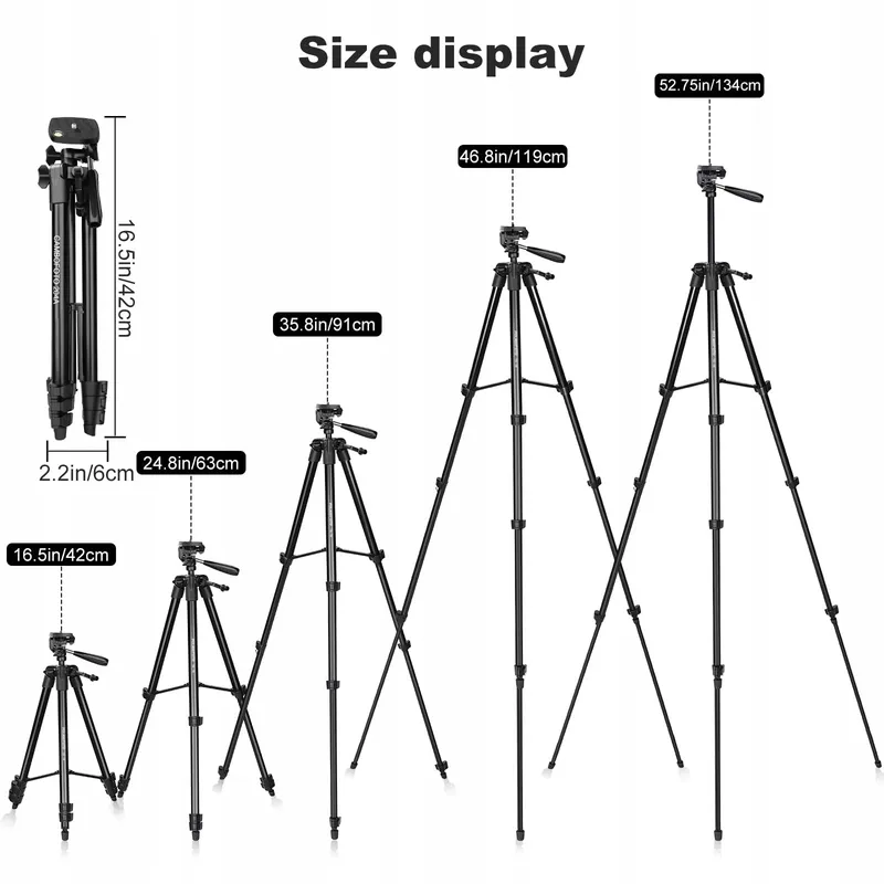 CAMBOFOTO Lichtgewicht Statief 134cm Aluminium Smartphone Camera — foto 8