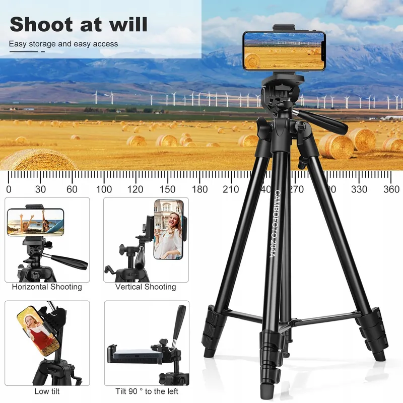 CAMBOFOTO Lichtgewicht Statief 134cm Aluminium Smartphone Camera — foto 4