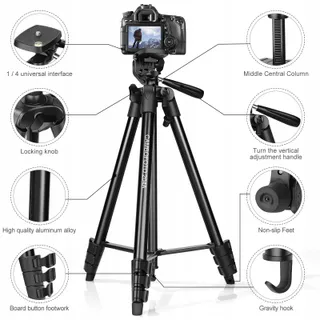 CAMBOFOTO Lichtgewicht Statief 134cm Aluminium Smartphone Camera — miniatuur 2