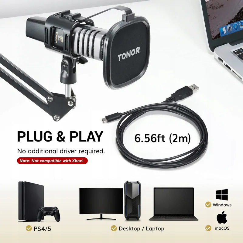 TONOR USB Microfoon Gaming Podcast Streaming YouTube Twitch PS4 PS5 — foto 2