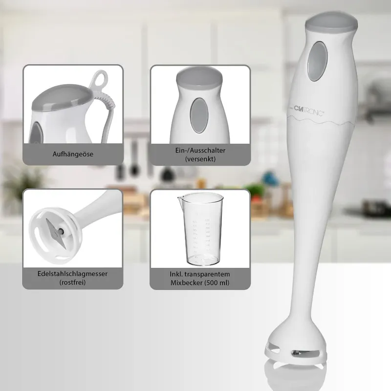 CLATRONIC Staafmixer 180W Smoothie Soep Puree Wit Met Beker — foto 4