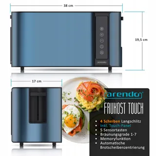 ARENDO Broodrooster RVS Lang 4 Sneetjes Touchscreen Blauw — miniatuur 2