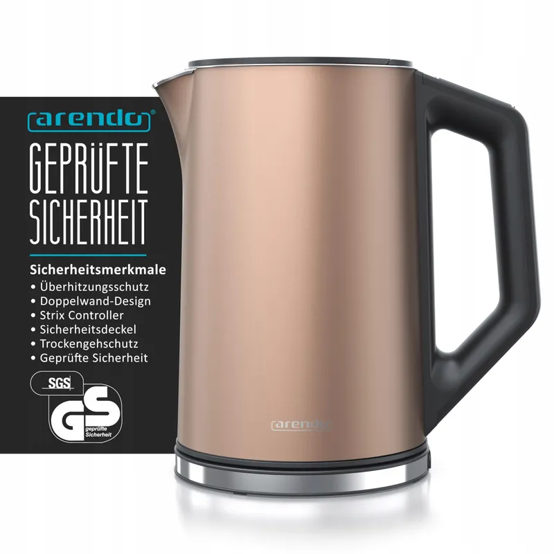 ARENDO Waterkoker RVS 1,5L 2200W Temperatuurregeling 40-100°C — foto 2