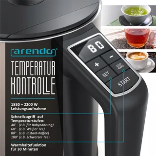 ARENDO Waterkoker RVS 1,5L 2200W Temperatuurregeling 40-100°C — miniatuur 3
