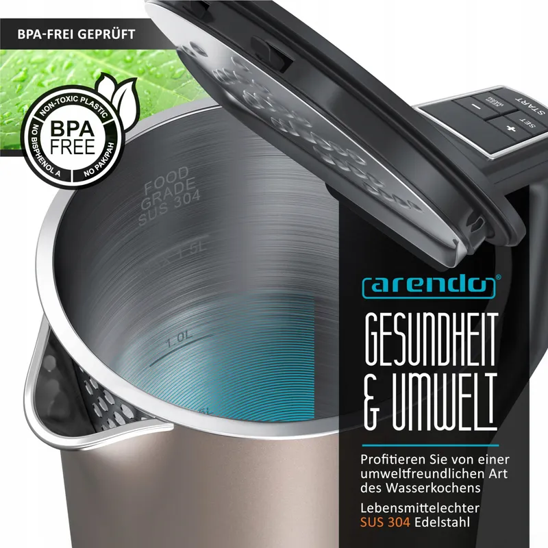 ARENDO Waterkoker RVS 1,5L 2200W Temperatuurregeling 40-100°C — foto 5