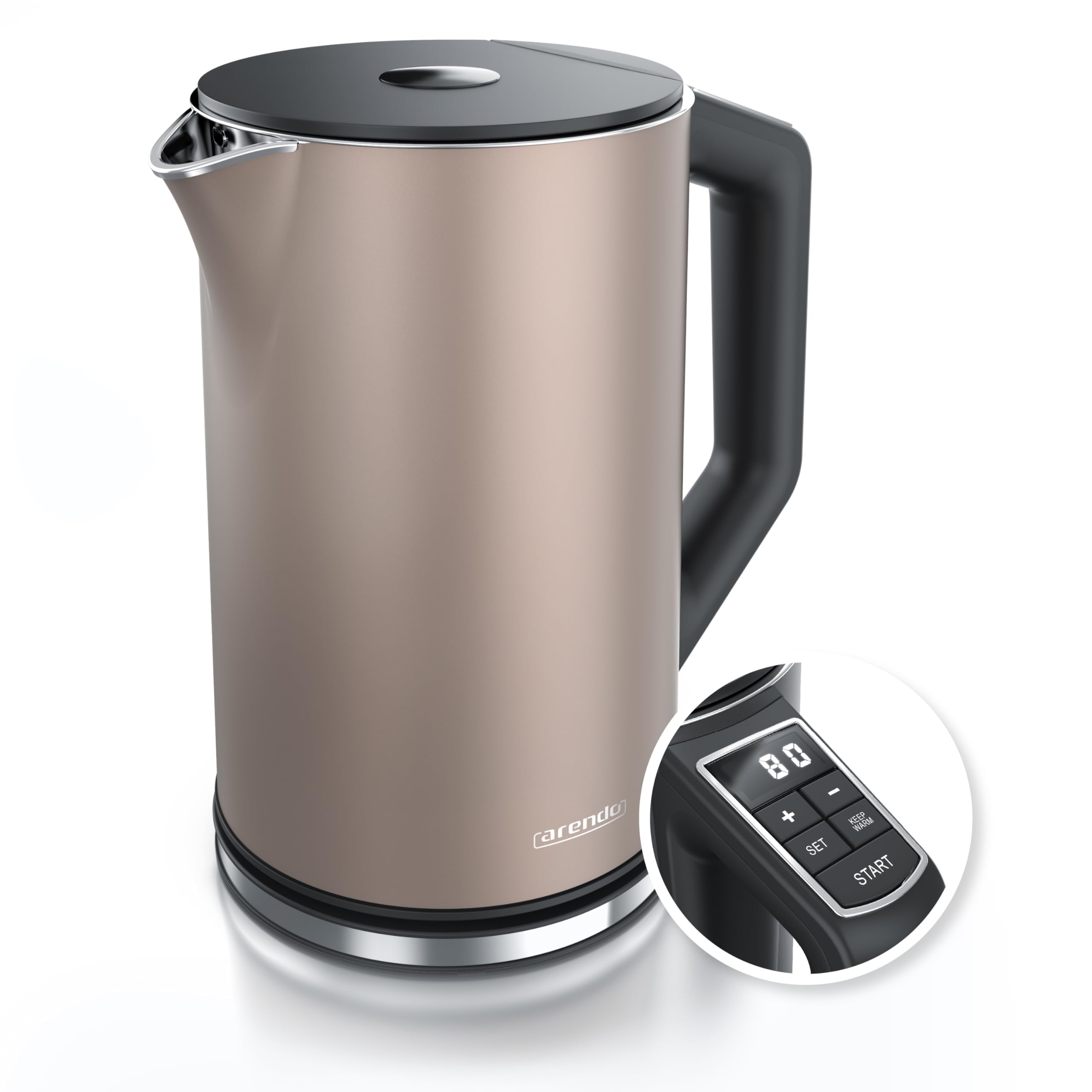 ARENDO Waterkoker RVS 1,5L 2200W Temperatuurregeling 40-100°C