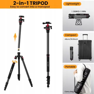 MACTREM Aluminium Statief 187cm Lichtgewicht Camera En Telefoon — miniatuur 5