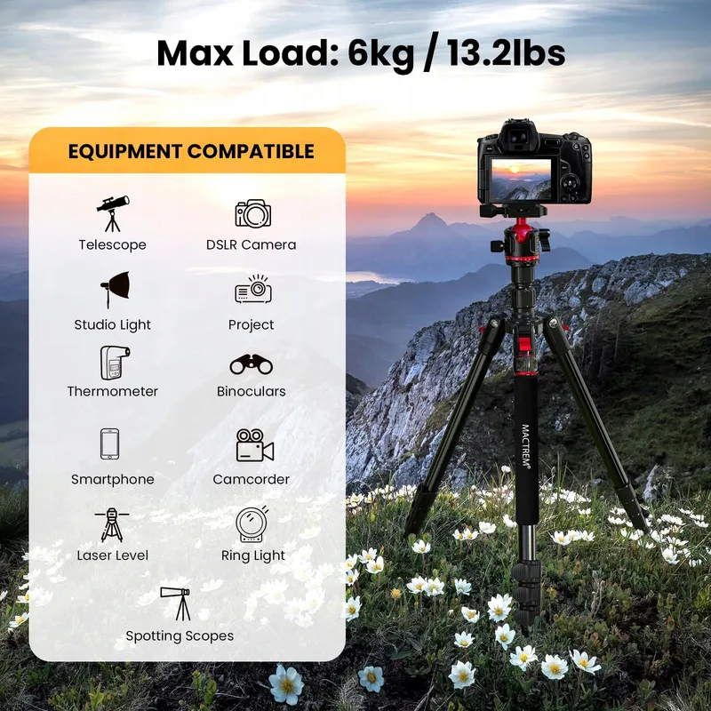 MACTREM Aluminium Statief 187cm Lichtgewicht Camera En Telefoon — foto 4