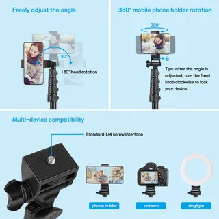 VICTIV Statief 172cm voor Smartphone iPhone Samsung Huawei Xiaomi Canon — miniatuur 5