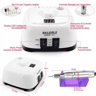NAILGIRLS Elektrische Nagelvijl 11-in-1 35000rpm LED Display — miniatuur 2
