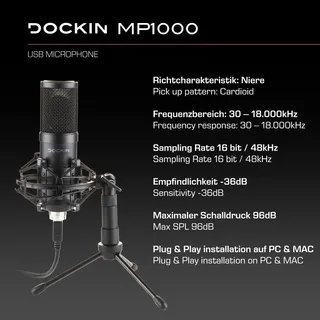 DOCKIN MP1000 USB Microfoon PC Mac Streaming Statief — miniatuur 3