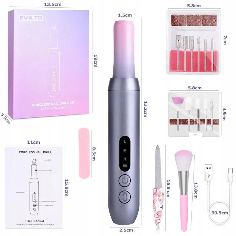 EVILTO Manicure Pedicure Set Draadloze Elektrische Vijl USB — foto 8