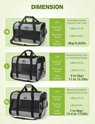 PECUTE Opvouwbare Transporttas Honden Katten tot 8kg Grijs — miniatuur 2
