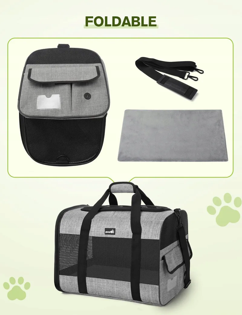 PECUTE Opvouwbare Transporttas Honden Katten tot 8kg Grijs — foto 9