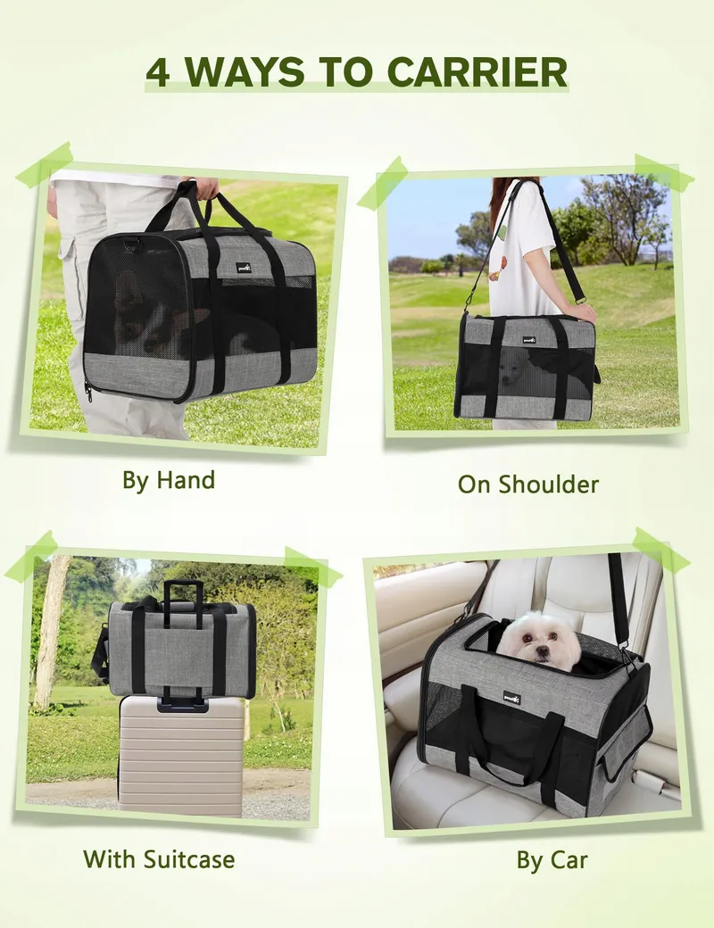 PECUTE Opvouwbare Transporttas Honden Katten tot 8kg Grijs — foto 8