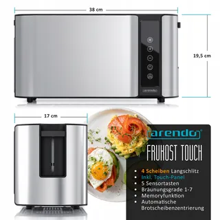 ARENDO Broodrooster Staal 4 Sneden Touchscreen 1500W 7 Standen — miniatuur 2