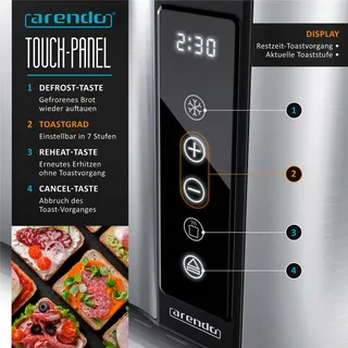 ARENDO Broodrooster Staal 4 Sneden Touchscreen 1500W 7 Standen — miniatuur 3