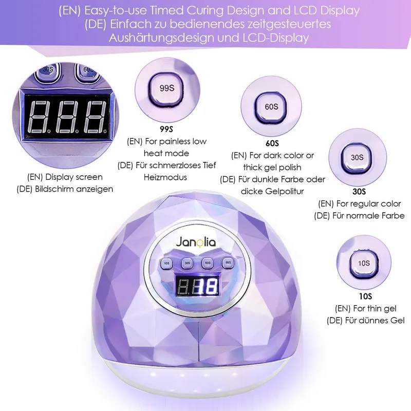JANOLIA UV LED Nagellamp 86W Professioneel Sensor LCD Timer — foto 6