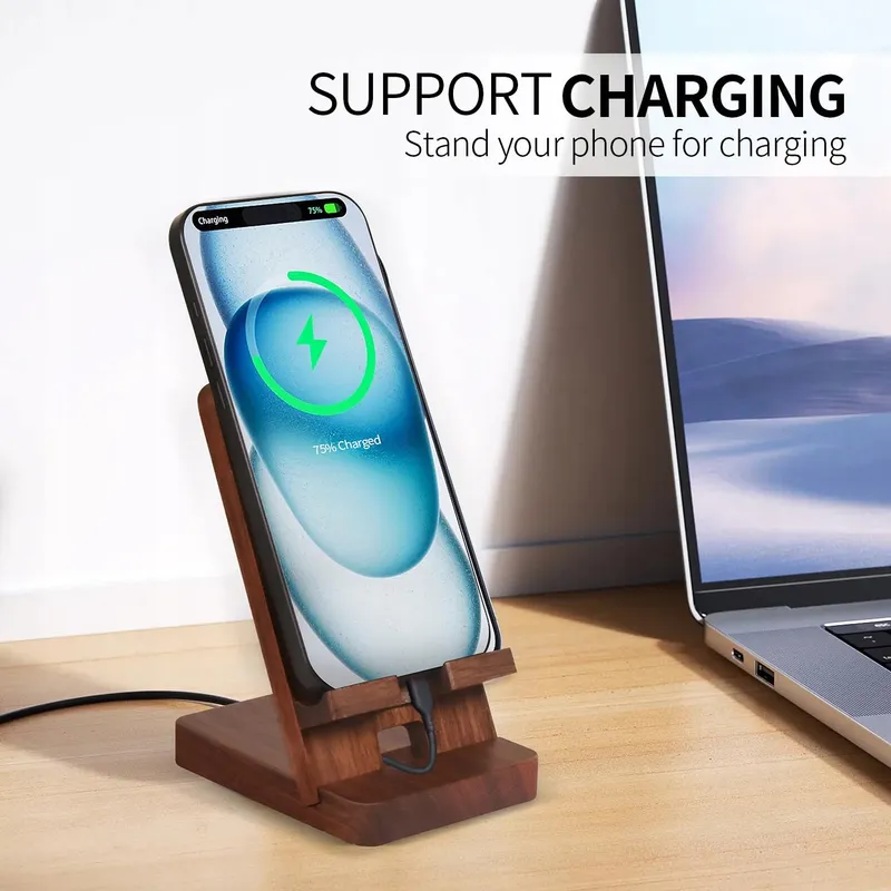 PLEHOOD Houten Telefoonstandaard Walnoot Compatibel iPhone — foto 2