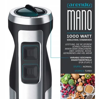 ARENDO Staafmixer 1000W RVS Traploze Snelheidsregeling Turbo — miniatuur 3