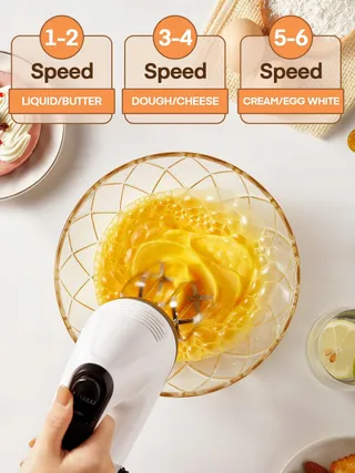 FOHERE Handmixer 400W 6 Snelheden Turbo Stil Wit Staal — miniatuur 2
