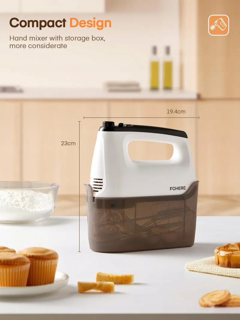 FOHERE Handmixer 400W 6 Snelheden Turbo Stil Wit Staal — foto 8